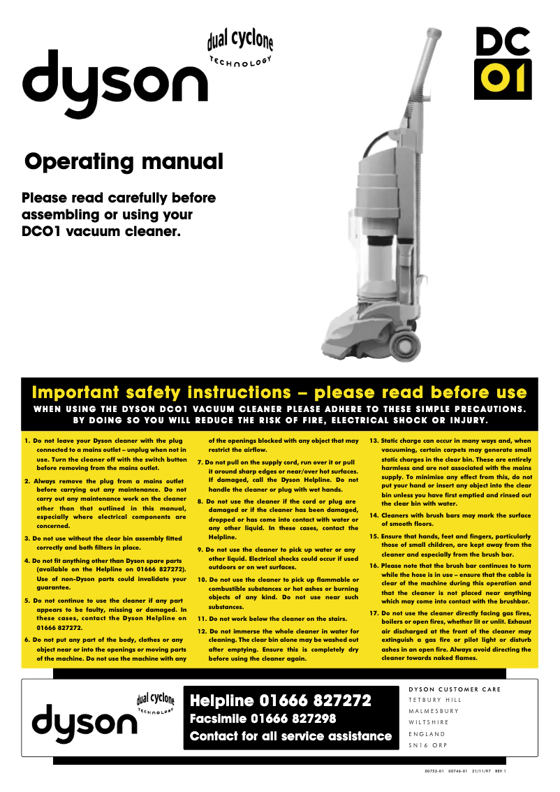 Page n°1 - Manuel utilisateur Dyson DC01