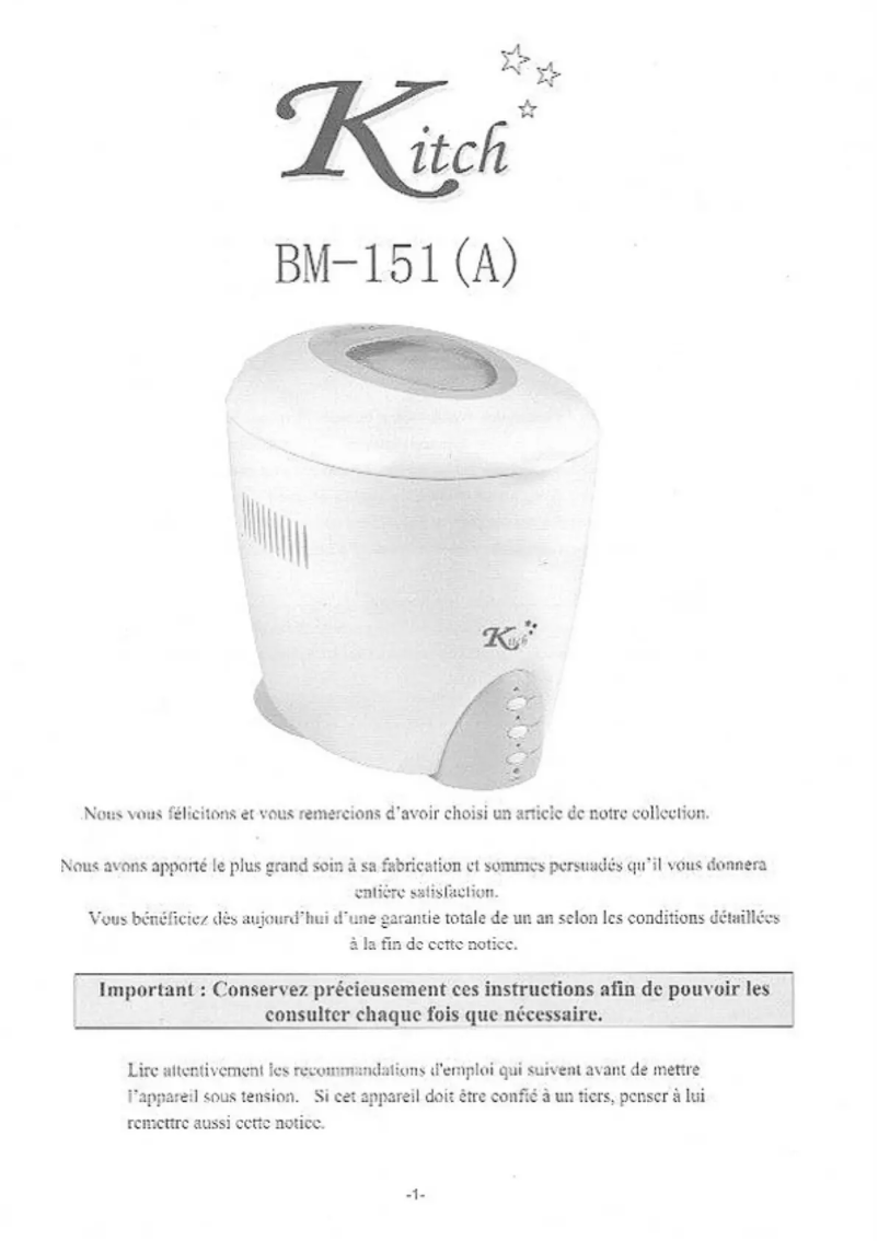 Image de la première page du manuel de l'appareil BM-151
