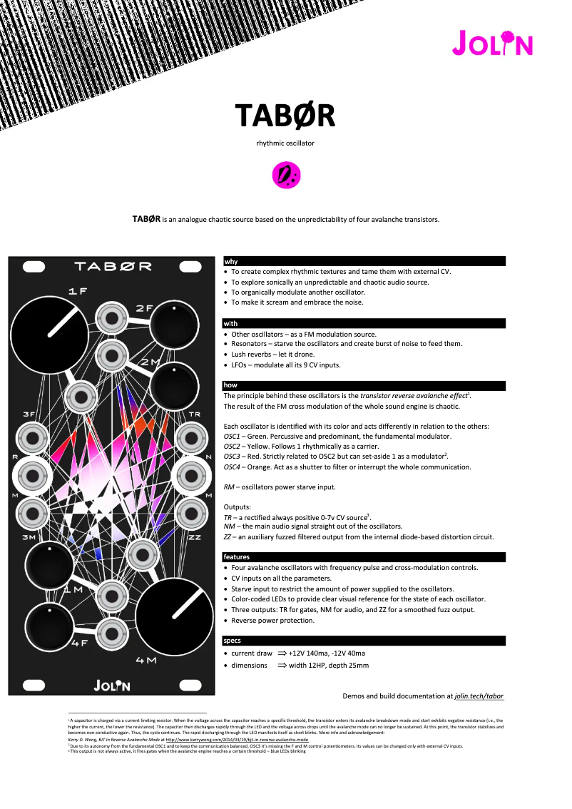 Page n°1 - Manuel utilisateur Jolin Tabor