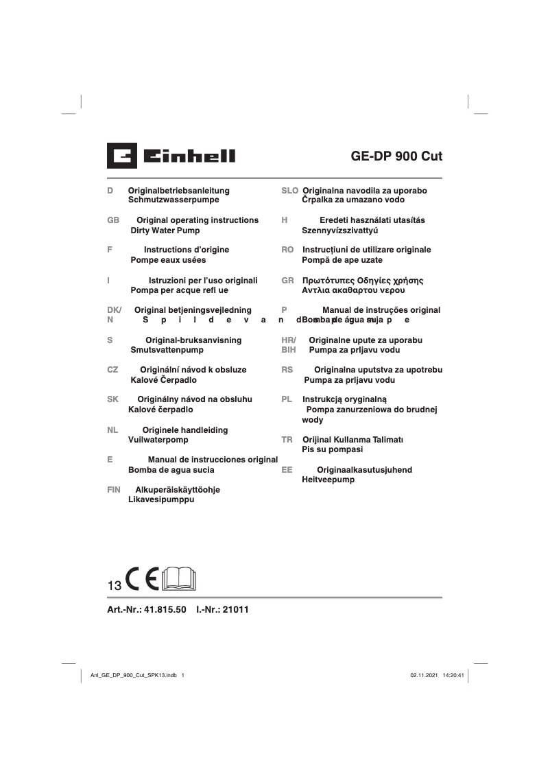 Page 1 de la notice Manuel utilisateur Einhell GE-DP 900 Cut