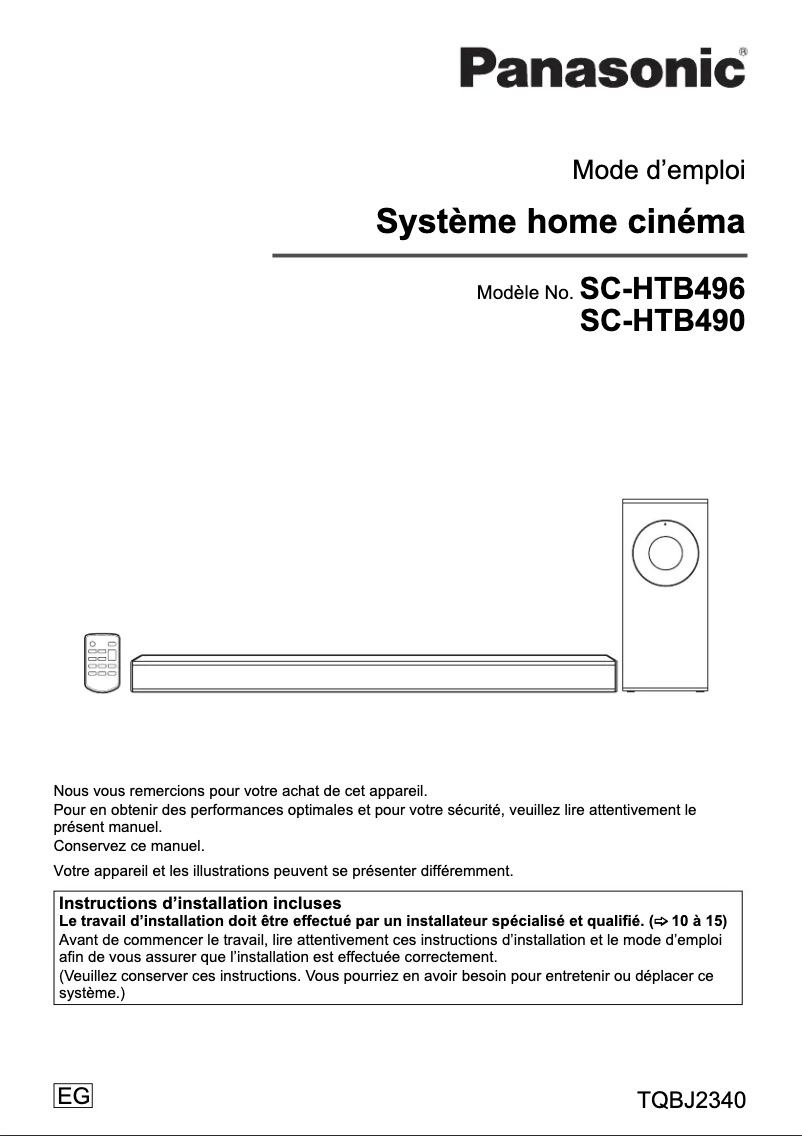 Page n°1 - Manuel utilisateur Panasonic SC-HTB490
