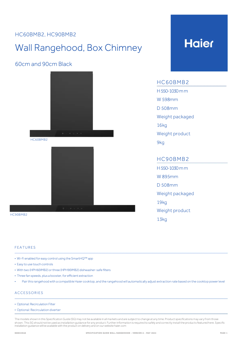 Page n°1 - Fiche technique Haier HC60BMB2