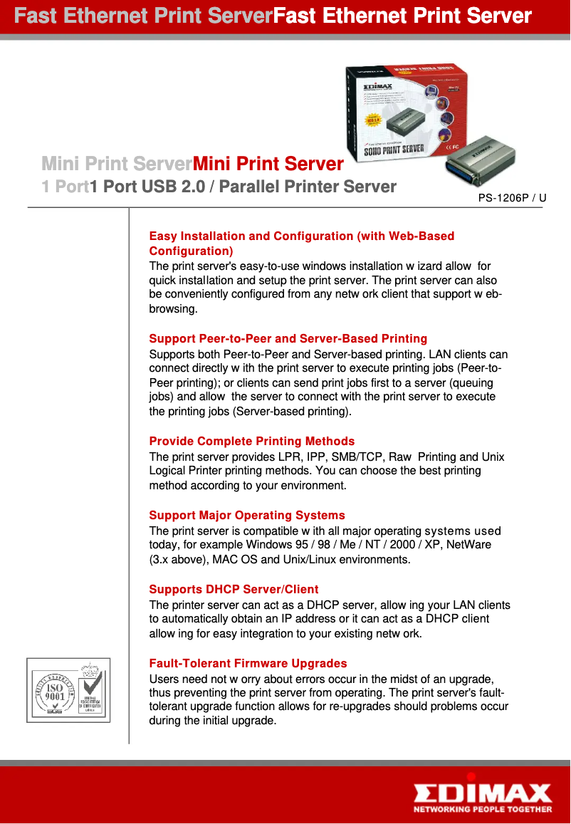 Page 1 de la notice Manuel utilisateur Edimax PS-1206U