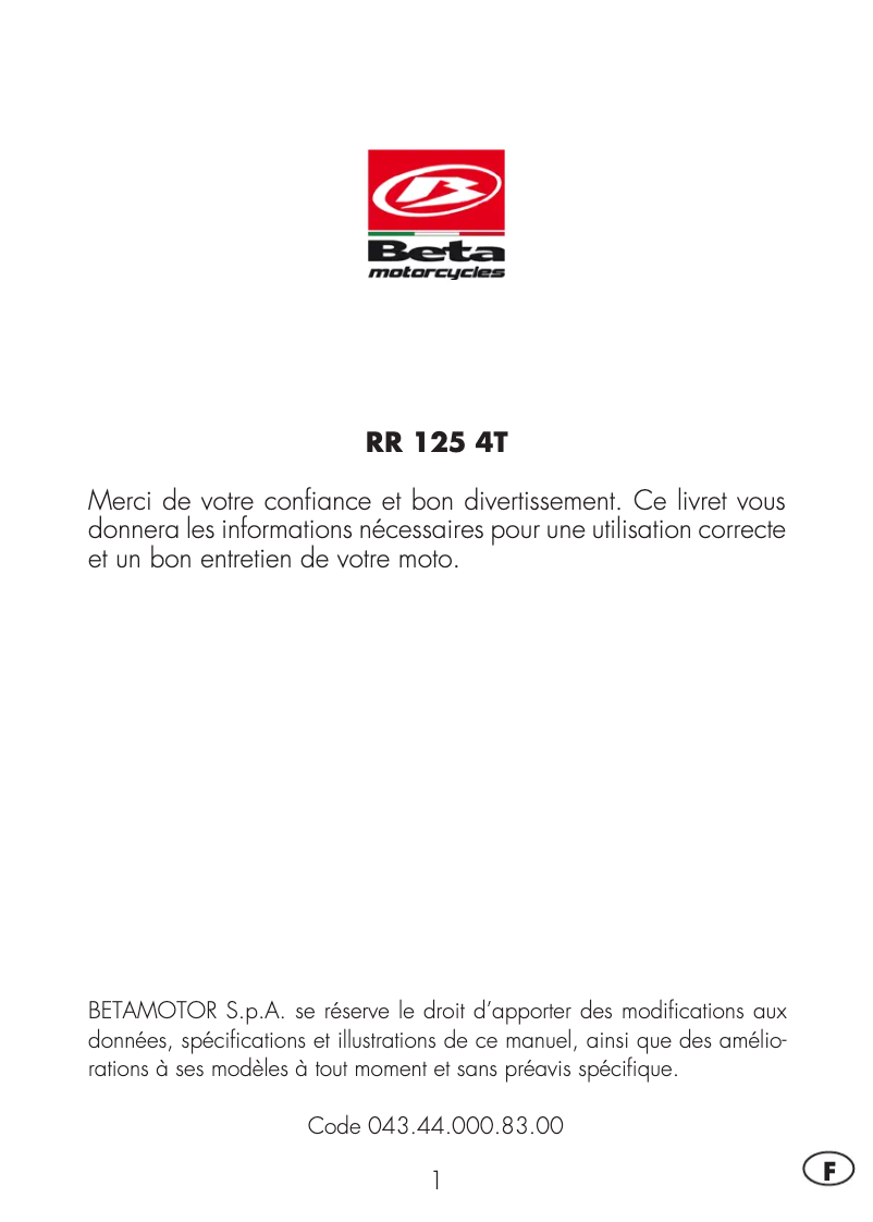 Página 1 del manual Manual de usuario Beta RR 4T 125 (2021)