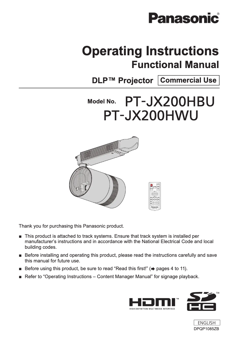 Page 1 de la notice Manuel utilisateur Panasonic PT-JX200