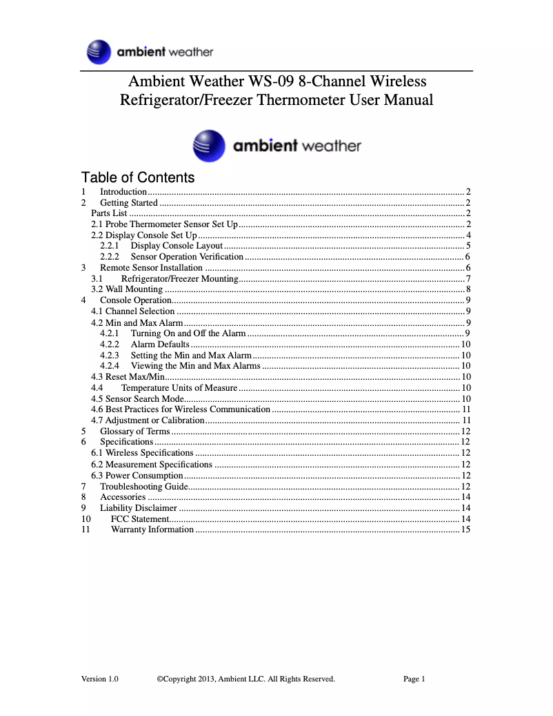 Image de la première page du manuel de l'appareil WS-09