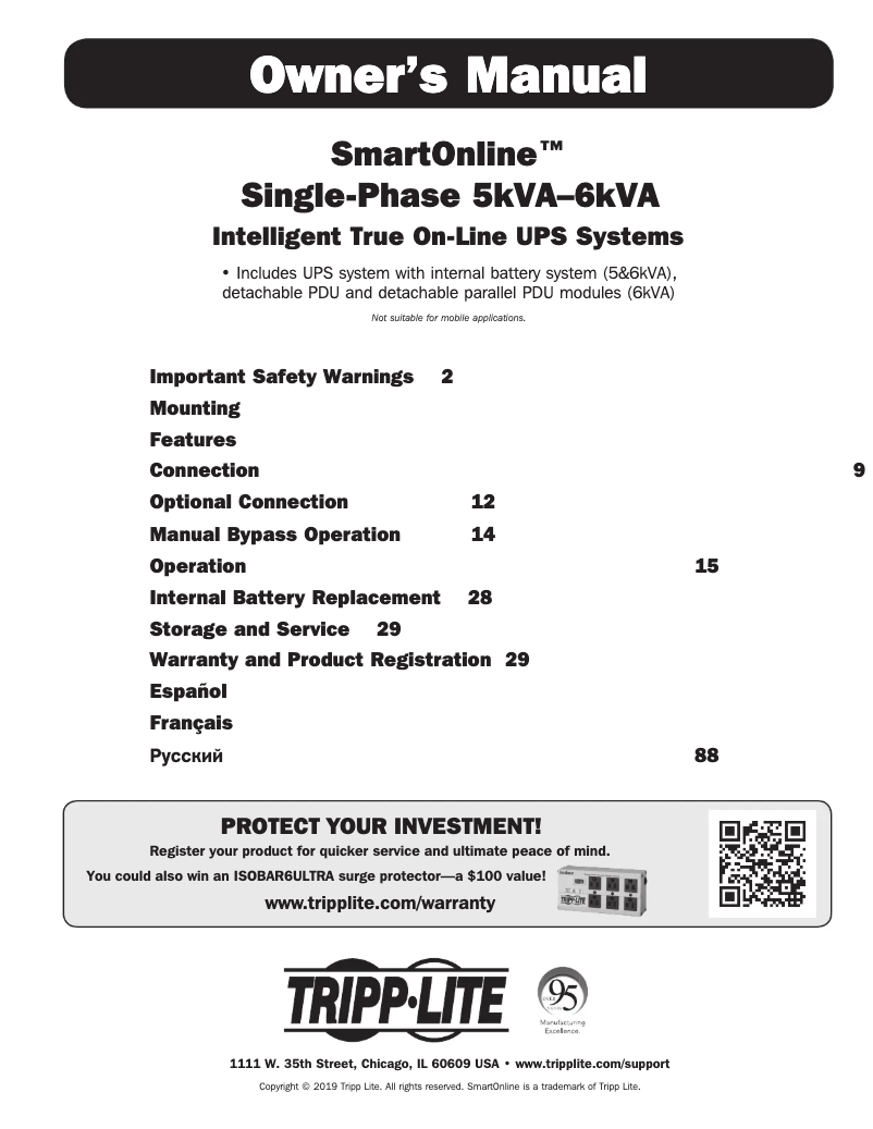 Page n°1 - Manuel utilisateur Tripp Lite SU6000RT4UHVPM