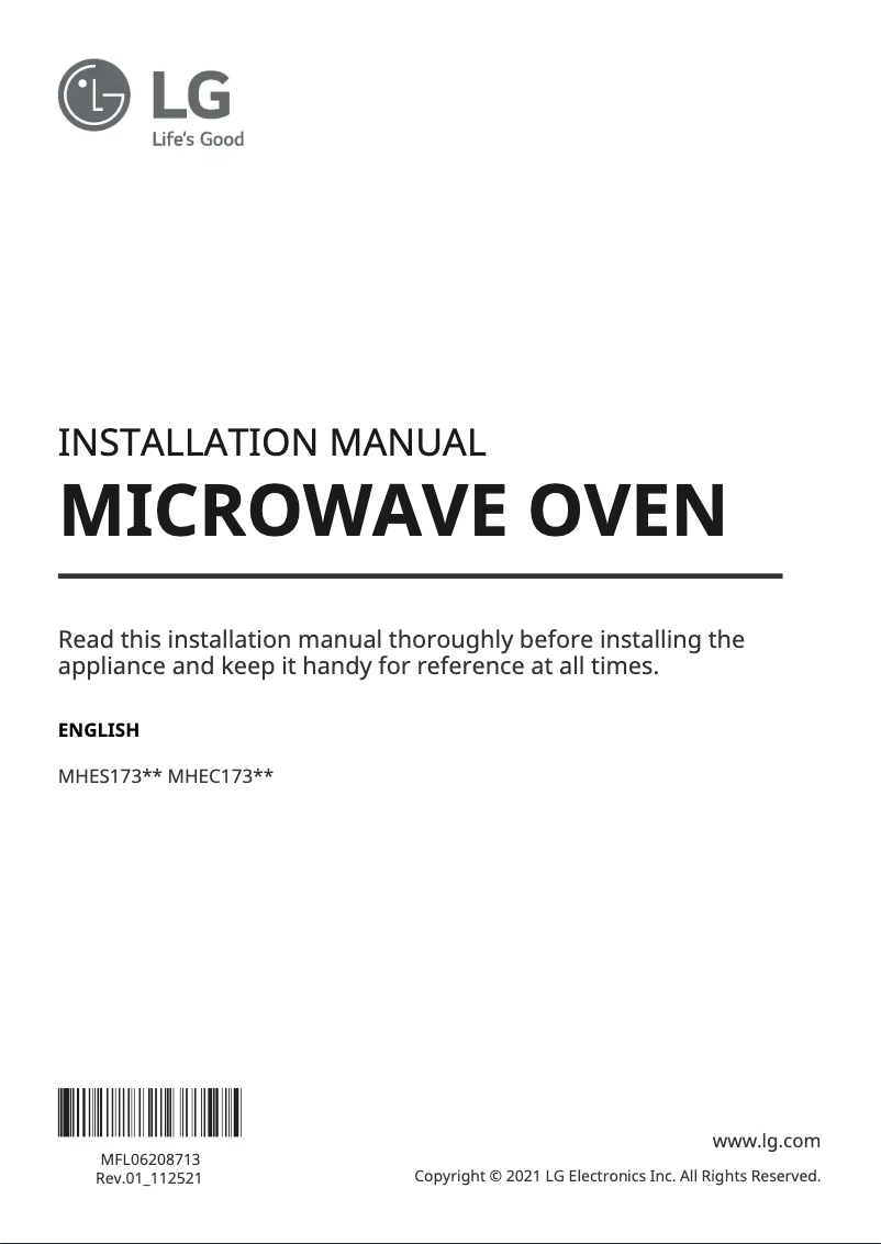 Página 1 del manual Guía de instalación LG MHES1738F