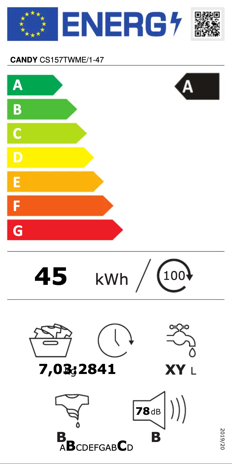 Page n°1 - Label énergétique Candy CS157TWME/1-47