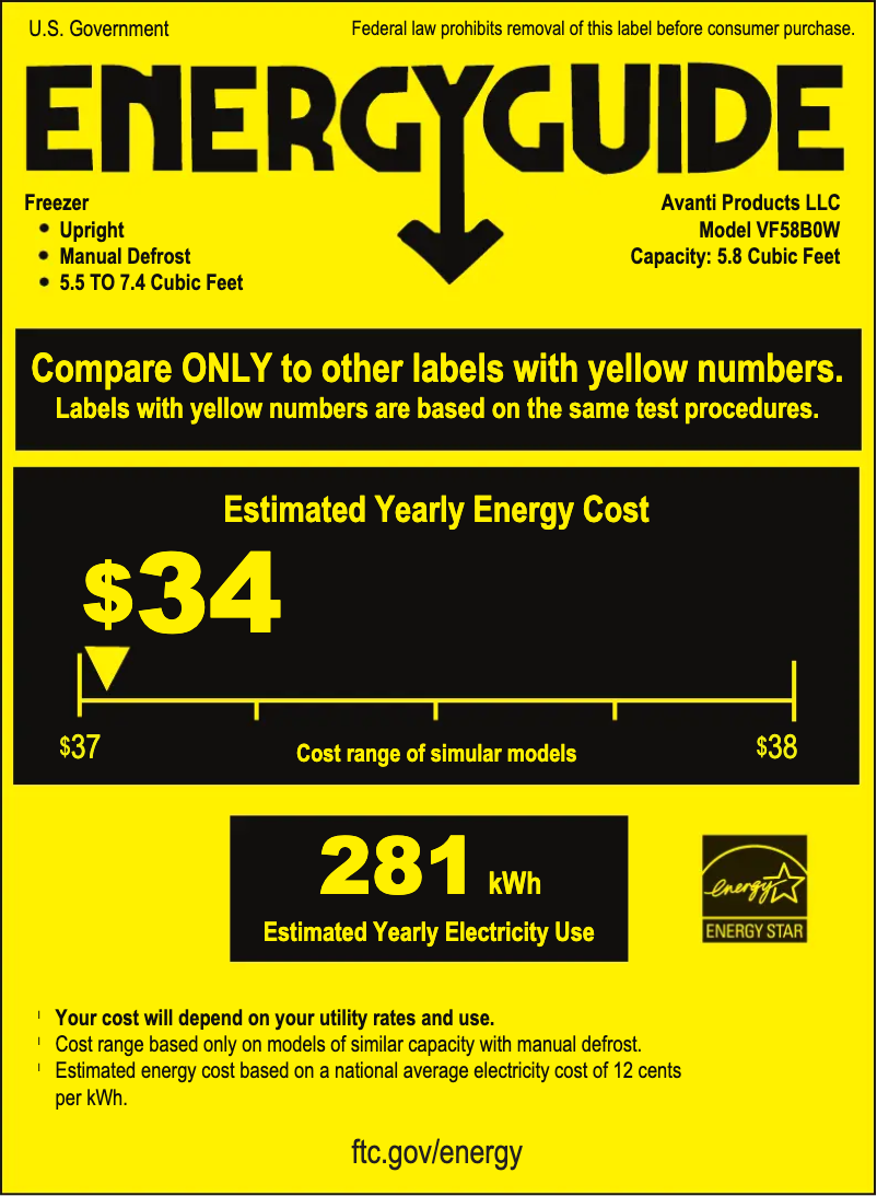 Page 1 de la notice Label énergétique Avanti VF58B0W
