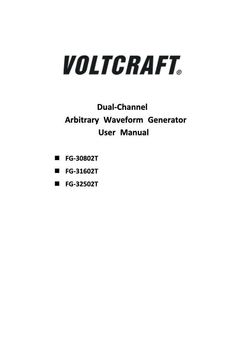 Page n°1 - Manuel utilisateur Voltcraft FG-30802T