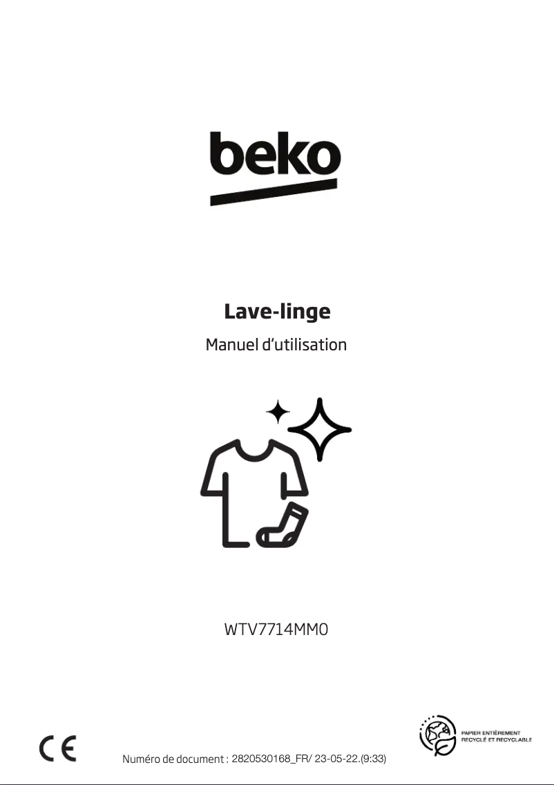 Page 1 de la notice Manuel utilisateur Beko WTV7714MM0