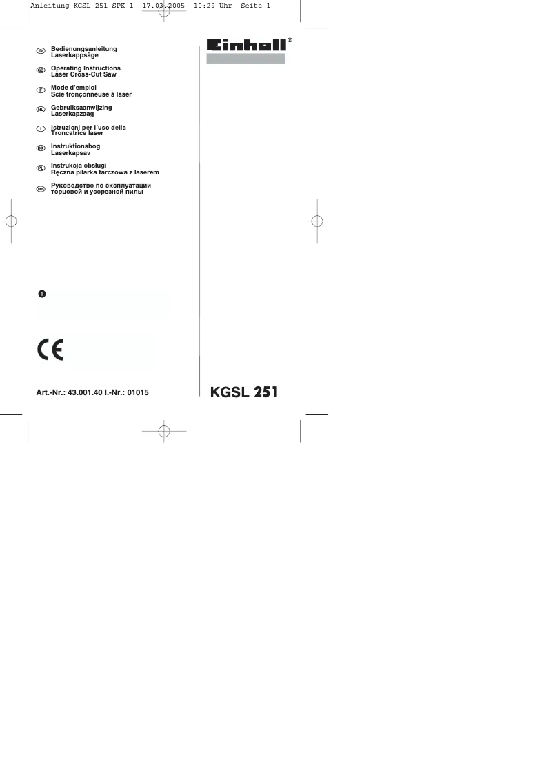 Page n°1 - Manuel utilisateur Einhell KGSL 251 U