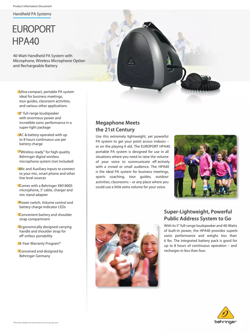 Image de la première page du manuel de l'appareil Europort HPA40