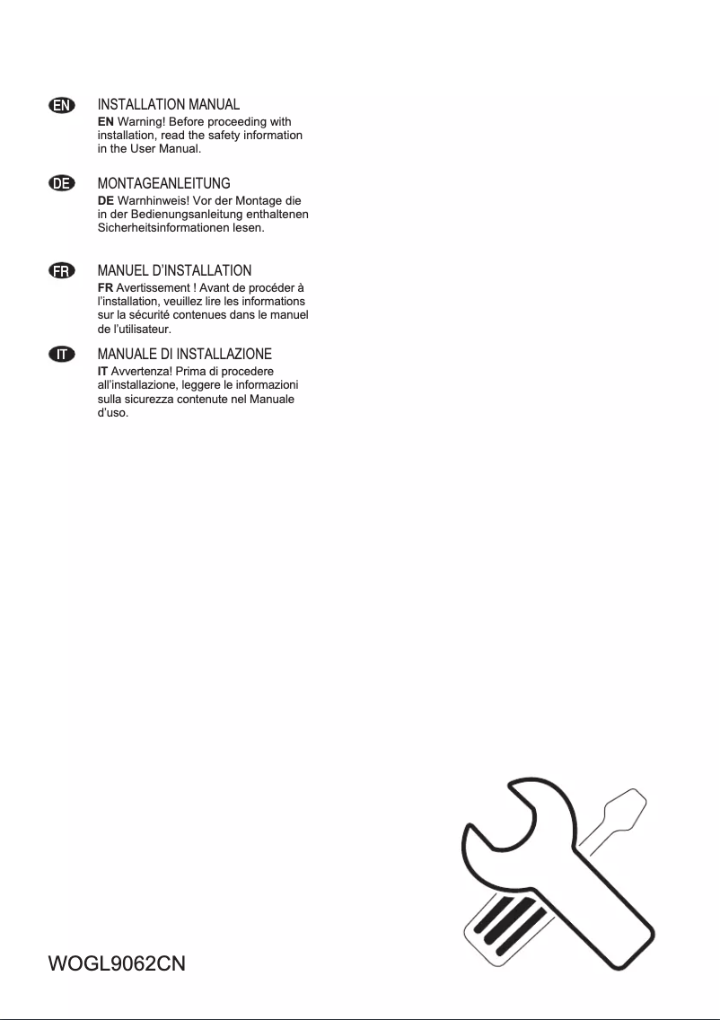 Page 1 de la notice Guide d'installation Electrolux WOGL9062CN