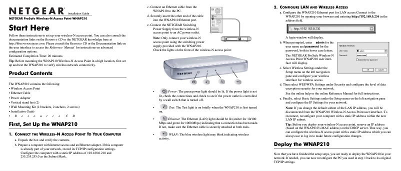 Image de la première page du manuel de l'appareil ProSafe WNAP210