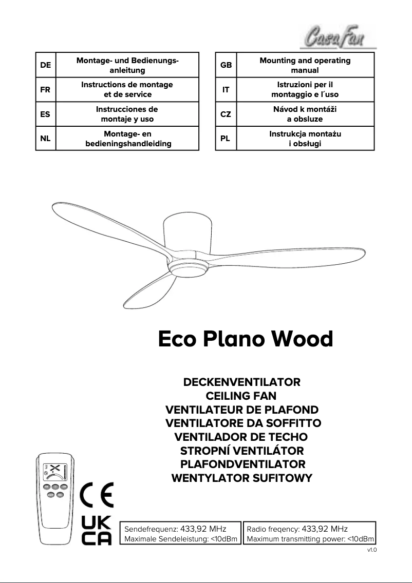 Image de la première page du manuel de l'appareil Eco Plano Wood