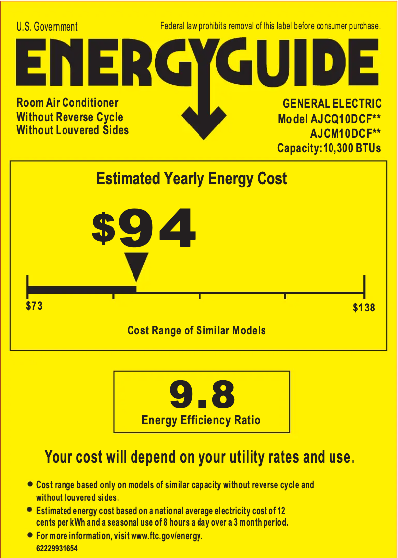Page 1 de la notice Label énergétique GE AJCQ10DCF
