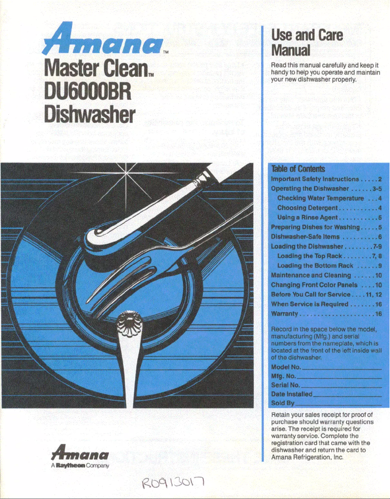 Page n°1 - Manuel utilisateur Amana Master Clean DU6000BR