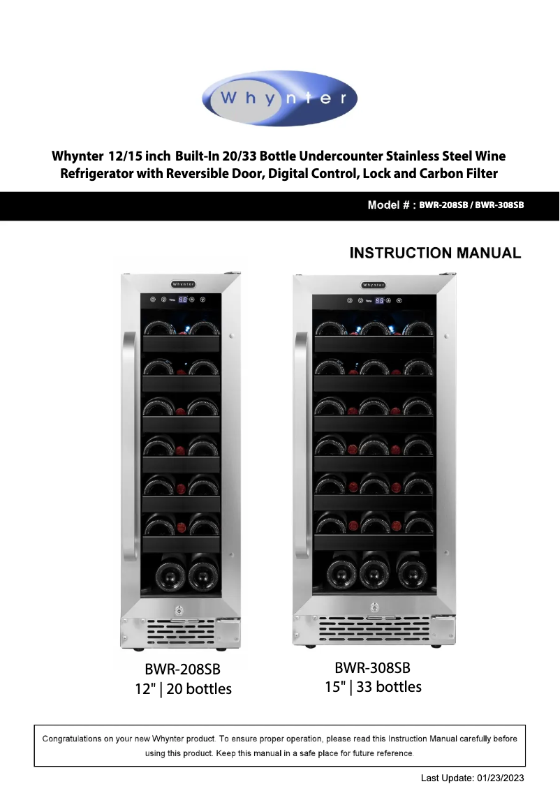 Page 1 de la notice Manuel utilisateur Whynter BWR-208SB