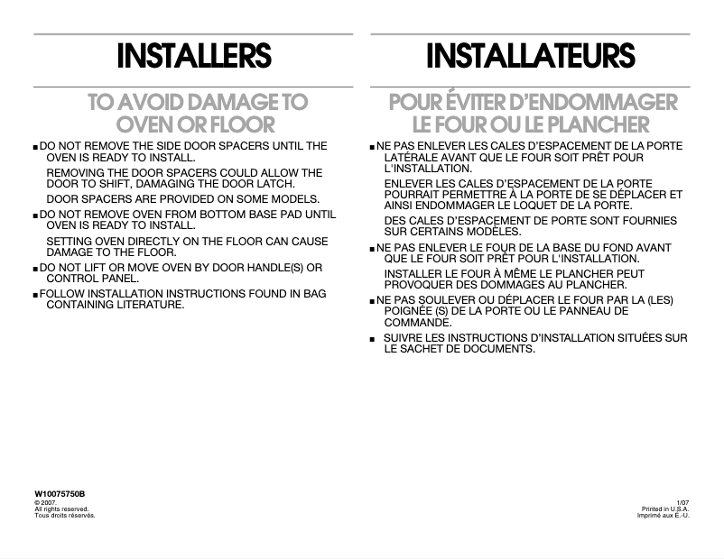 Page 1 de la notice Instructions / montage JennAir JMC2427LM