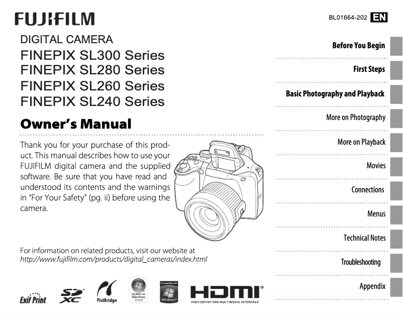 Page 1 de la notice Manuel utilisateur Fujifilm FinePix SL305
