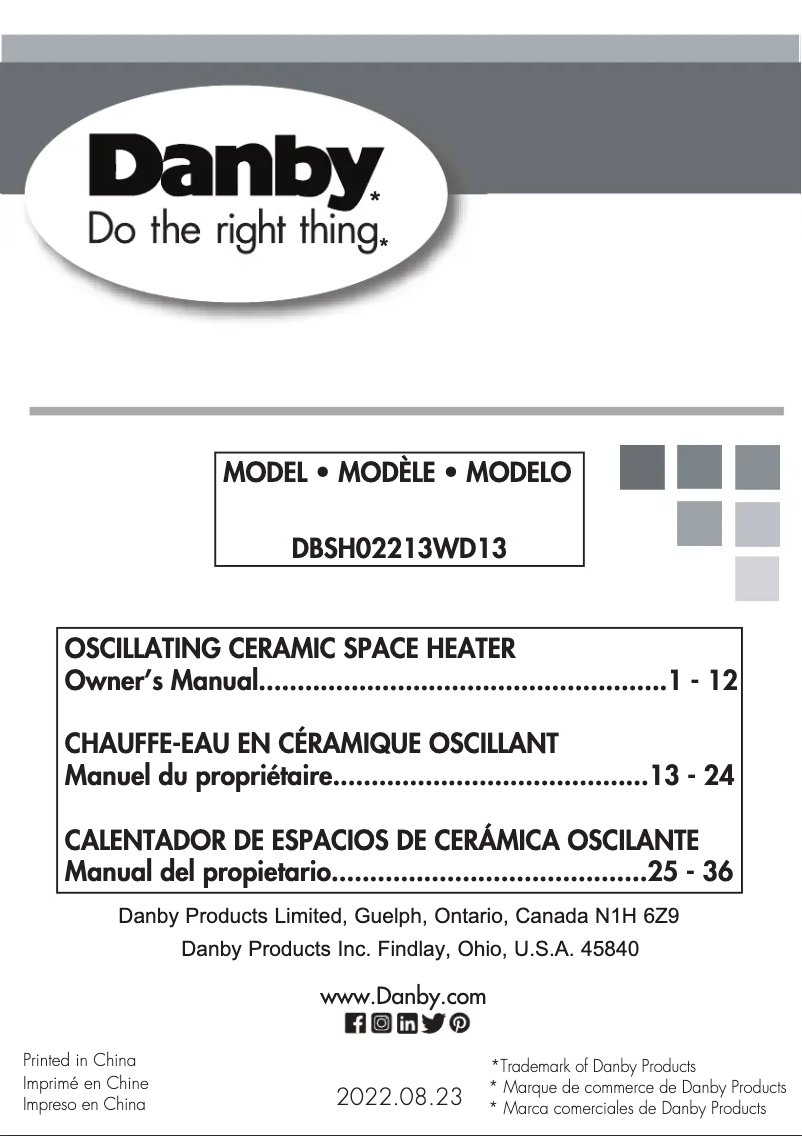 Page 1 de la notice Manuel utilisateur Danby DBSH02213WD13