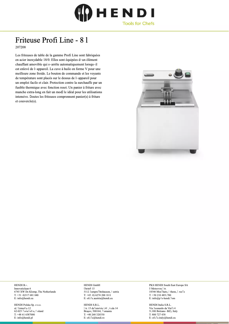 Page n°1 - Fiche technique Hendi Master Cook 207208