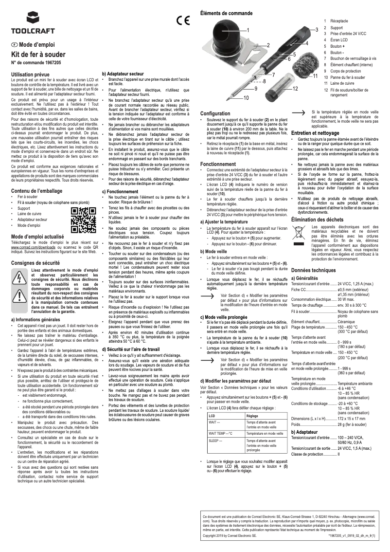 Page 1 de la notice Manuel utilisateur Toolcraft TO-5901615