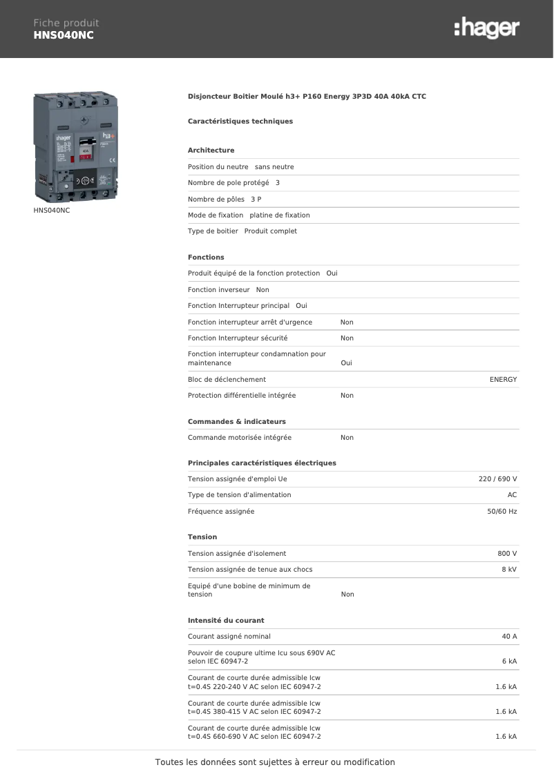 Image de la première page du manuel de l'appareil HNS040NC