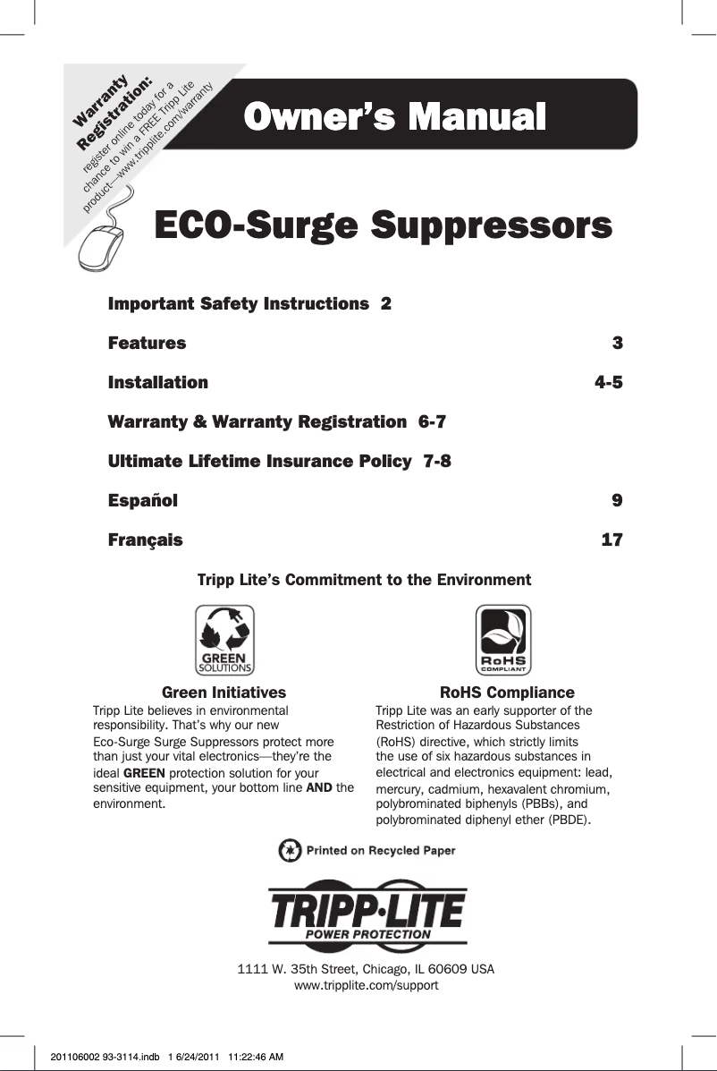 Page 1 de la notice Manuel utilisateur Tripp Lite ECO-Surge TLP76MSGB