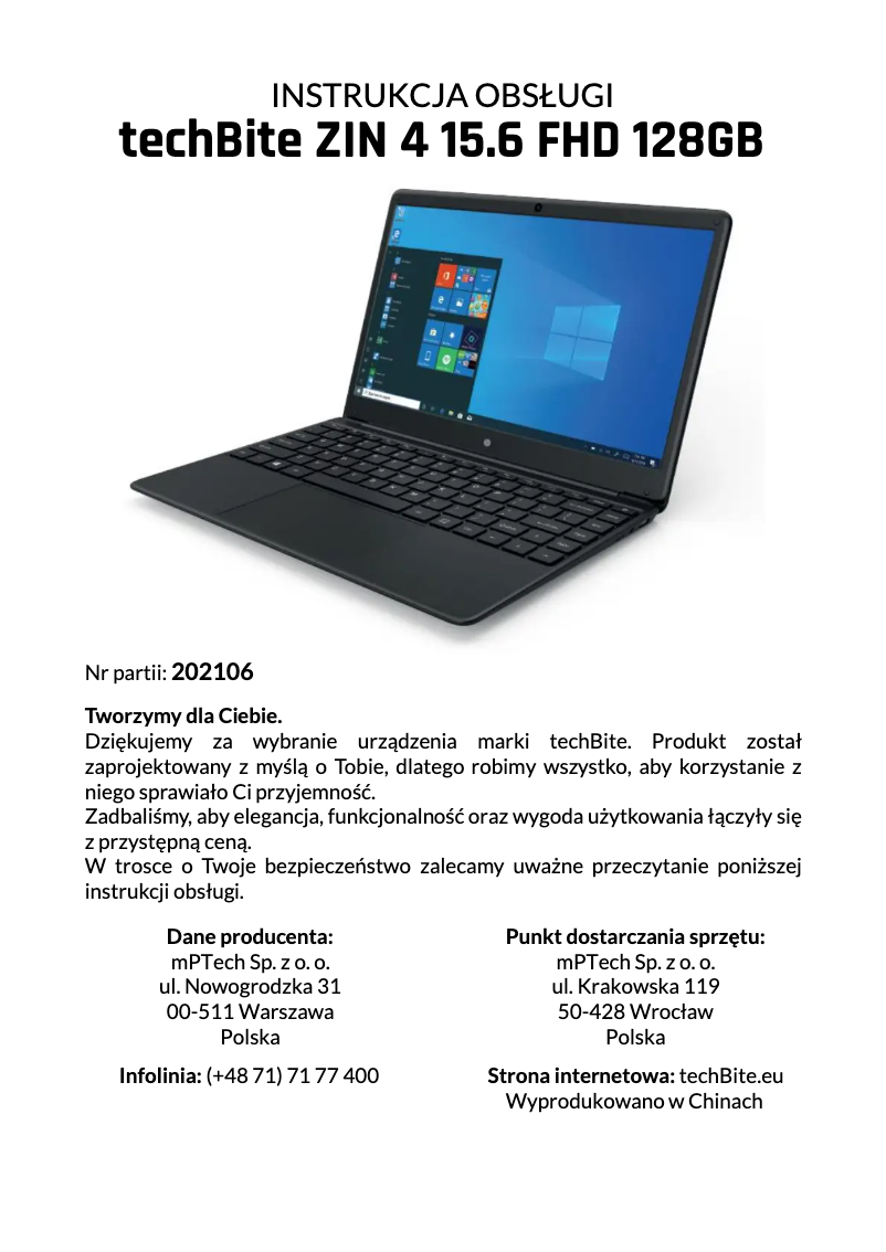 Page n°1 - Manuel utilisateur TechBite ZIN 4 15.6 FHD