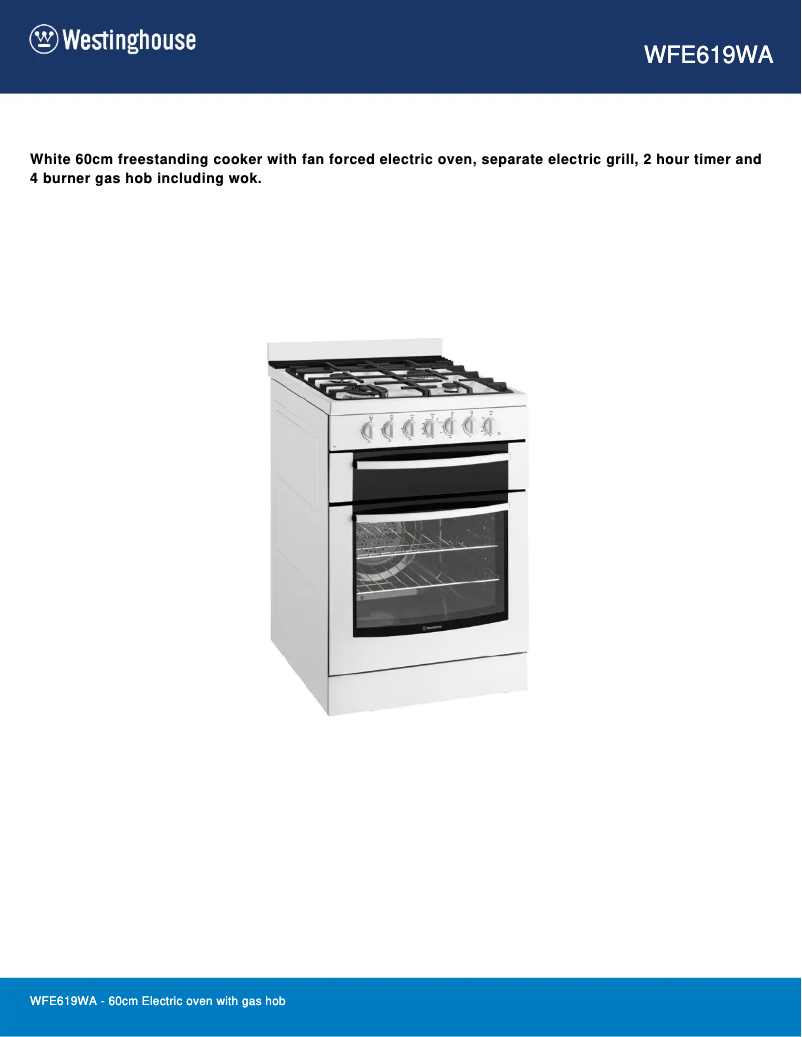 Page 1 de la notice Fiche technique Westinghouse WFE619