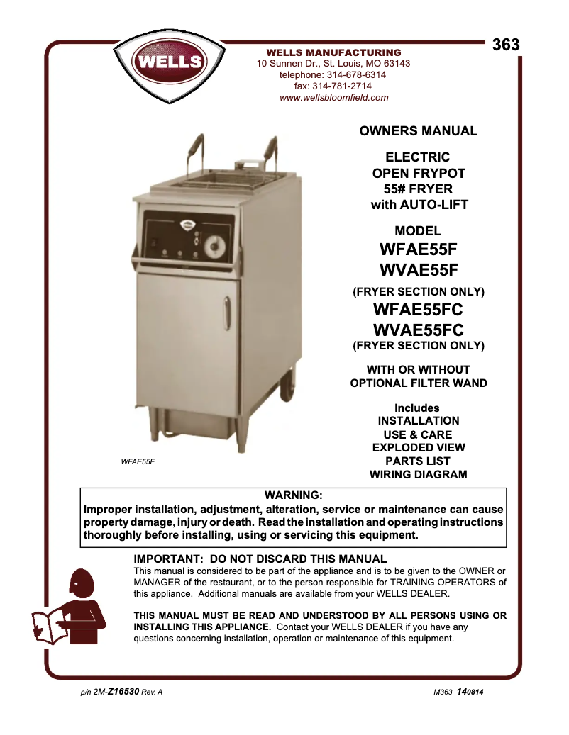 Page 1 de la notice Manuel utilisateur Wells WFAE55F