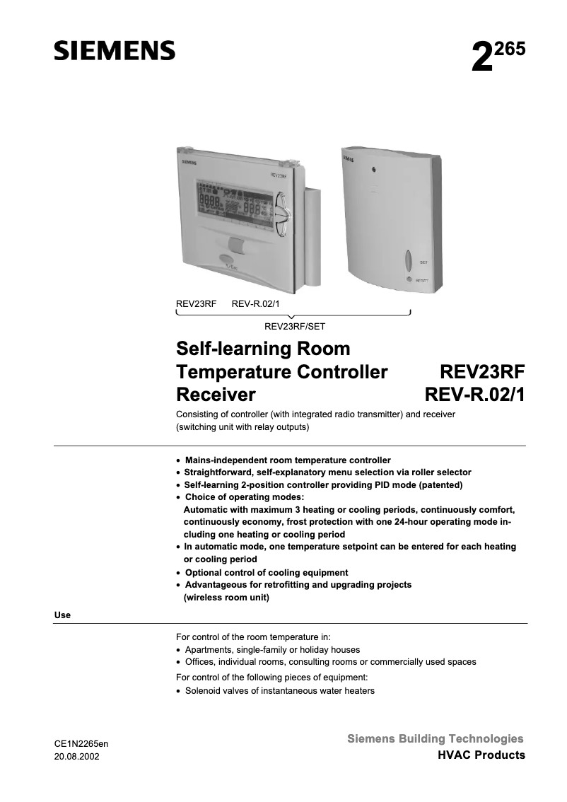 Page 1 de la notice Manuel utilisateur Siemens REV23RF