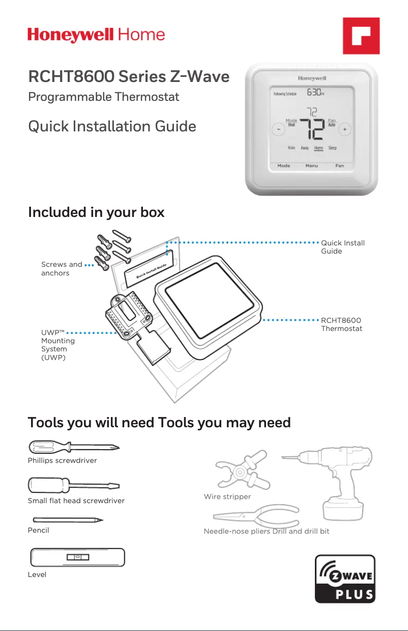 Page 1 de la notice Manuel utilisateur Honeywell RCHT8600ZW1003/U