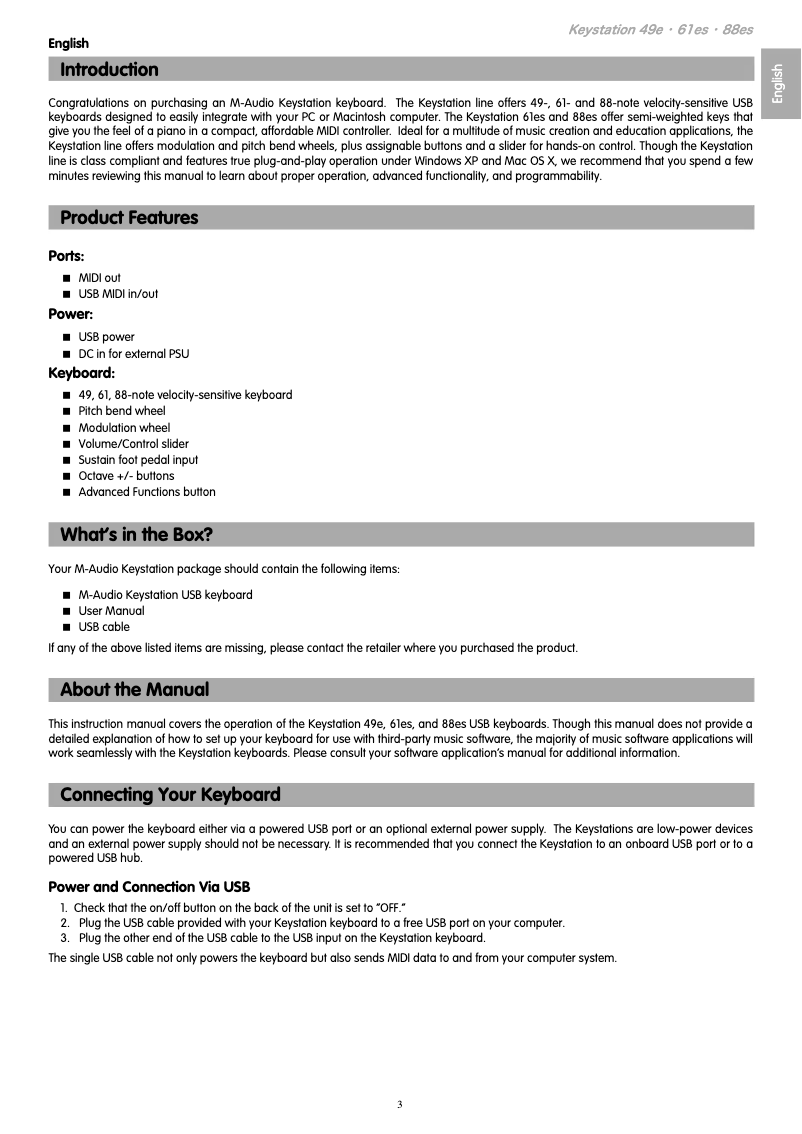 Page n°1 - Manuel utilisateur M-Audio Keystation 61