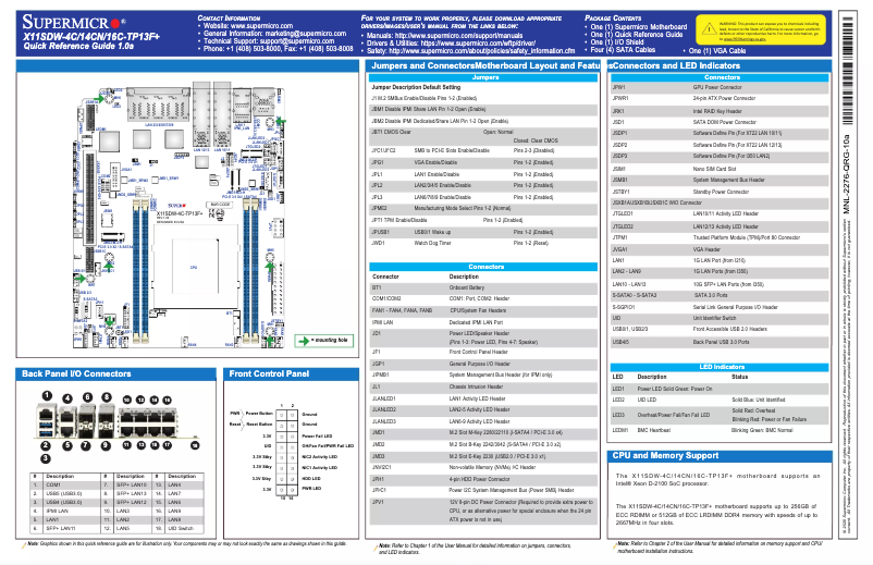 Image de la première page du manuel de l'appareil X11SDW-4C-TP13F+