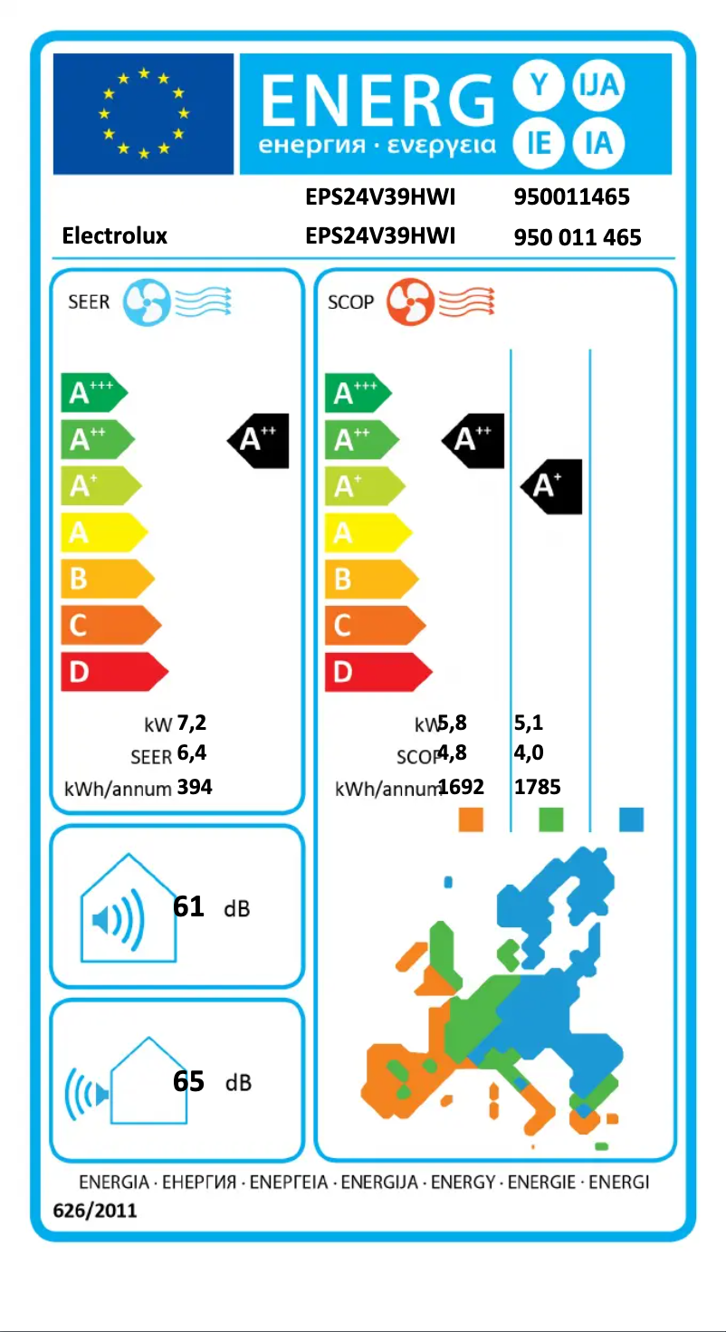 Page n°1 - Label énergétique Electrolux EPS24V39HWI
