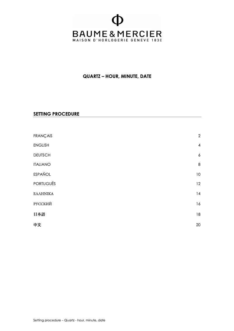 Page n°1 - Manuel utilisateur Baume & Mercier Classima - 10353