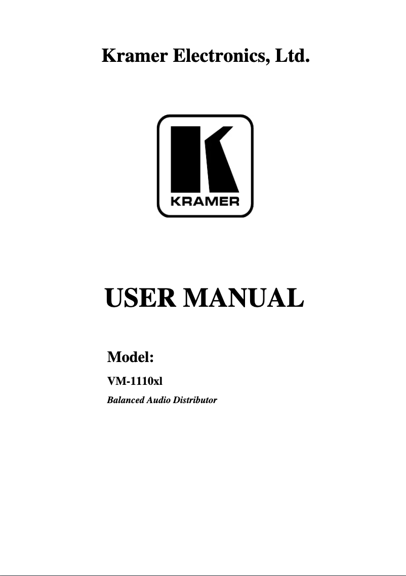 Page n°1 - Manuel utilisateur Kramer VM-1110XL