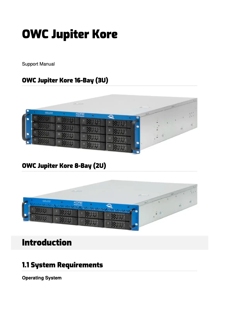 Page 1 de la notice Manuel utilisateur OWC Jupiter Kore