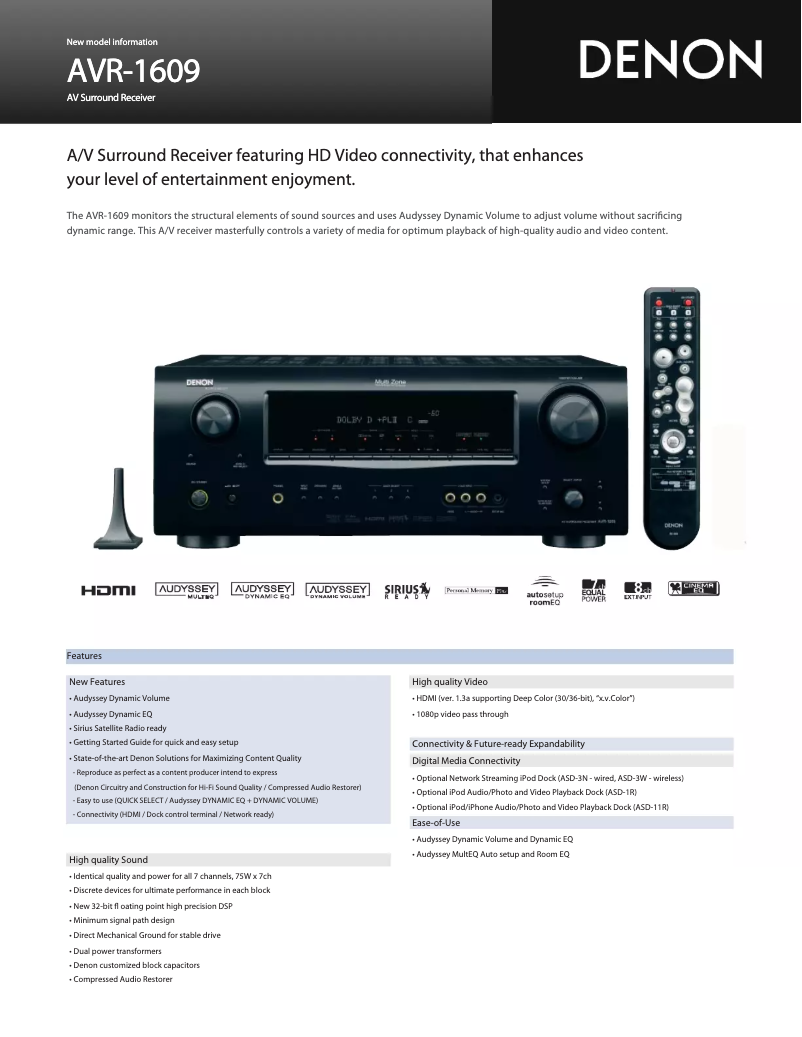 Image de la première page du manuel de l'appareil AVR-1609
