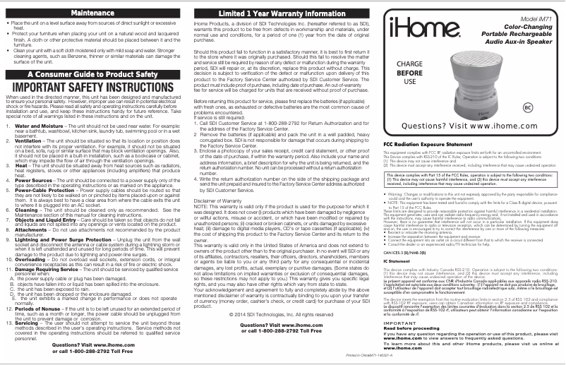 Página 1 del manual Manual de usuario iHome IM71