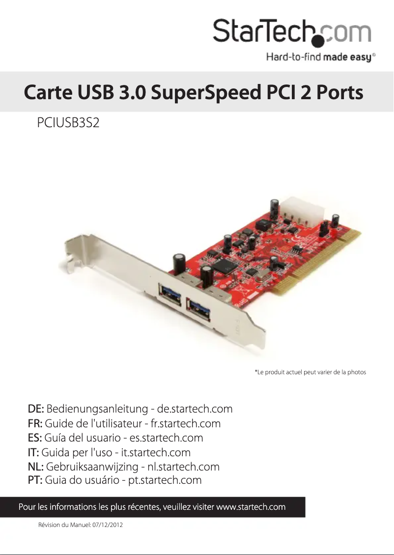 Page 1 de la notice Manuel utilisateur StarTech.com PCIUSB3S2