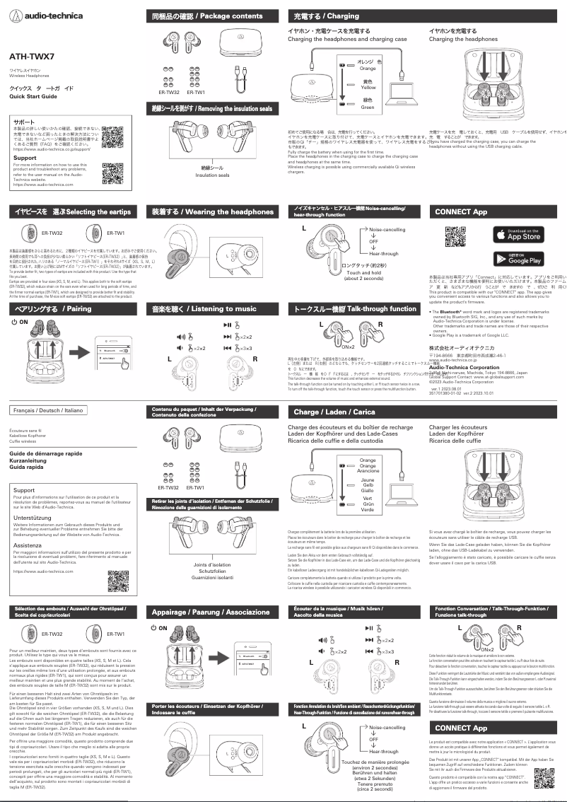 Página 1 del manual Guía de inicio rápido Audio-Technica ATH-TWX7