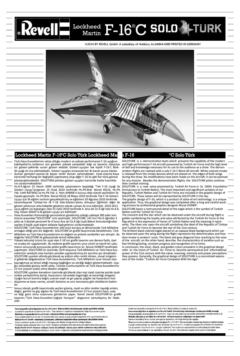 Page 1 de la notice Manuel utilisateur Revell Lockheed Martin F-16 C Solo Türk