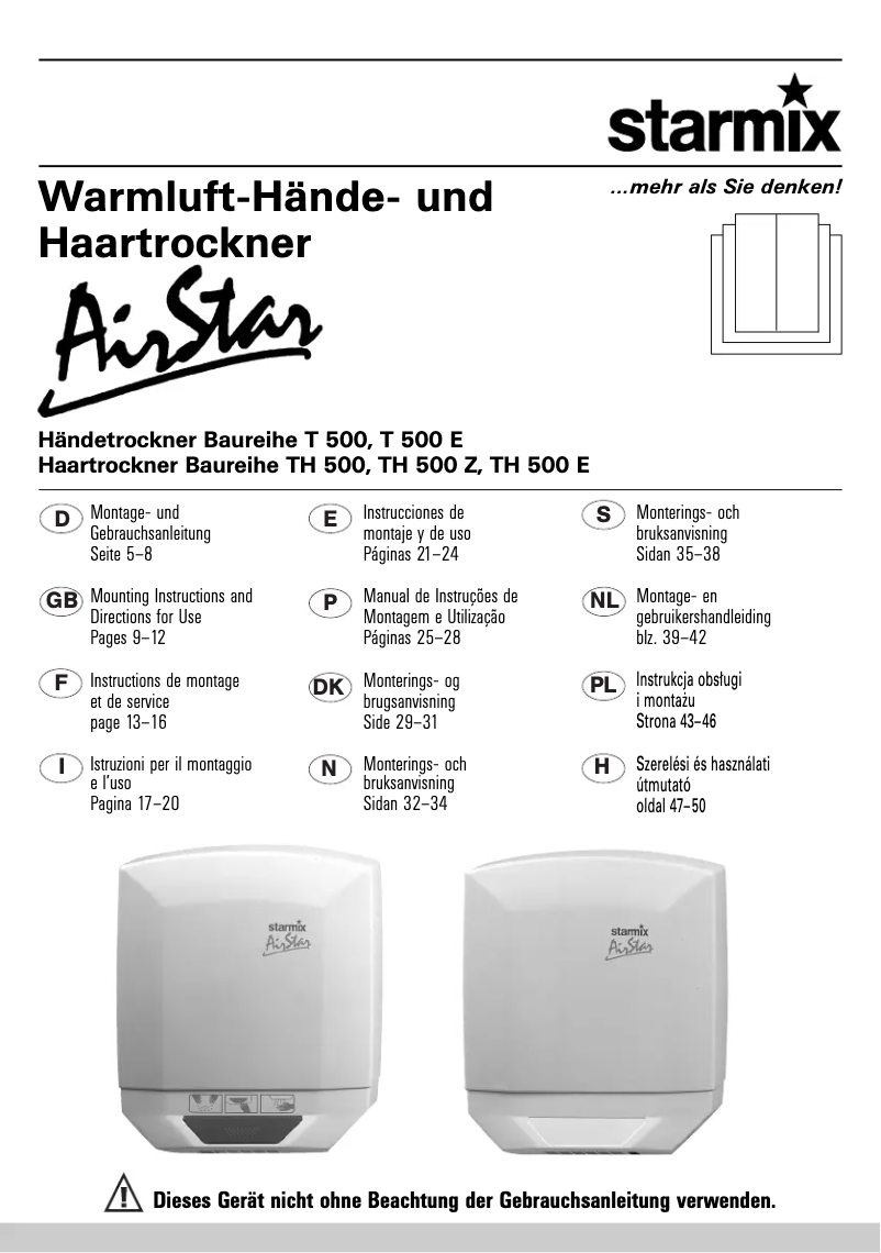 Page n°1 - Manuel utilisateur Starmix T 500
