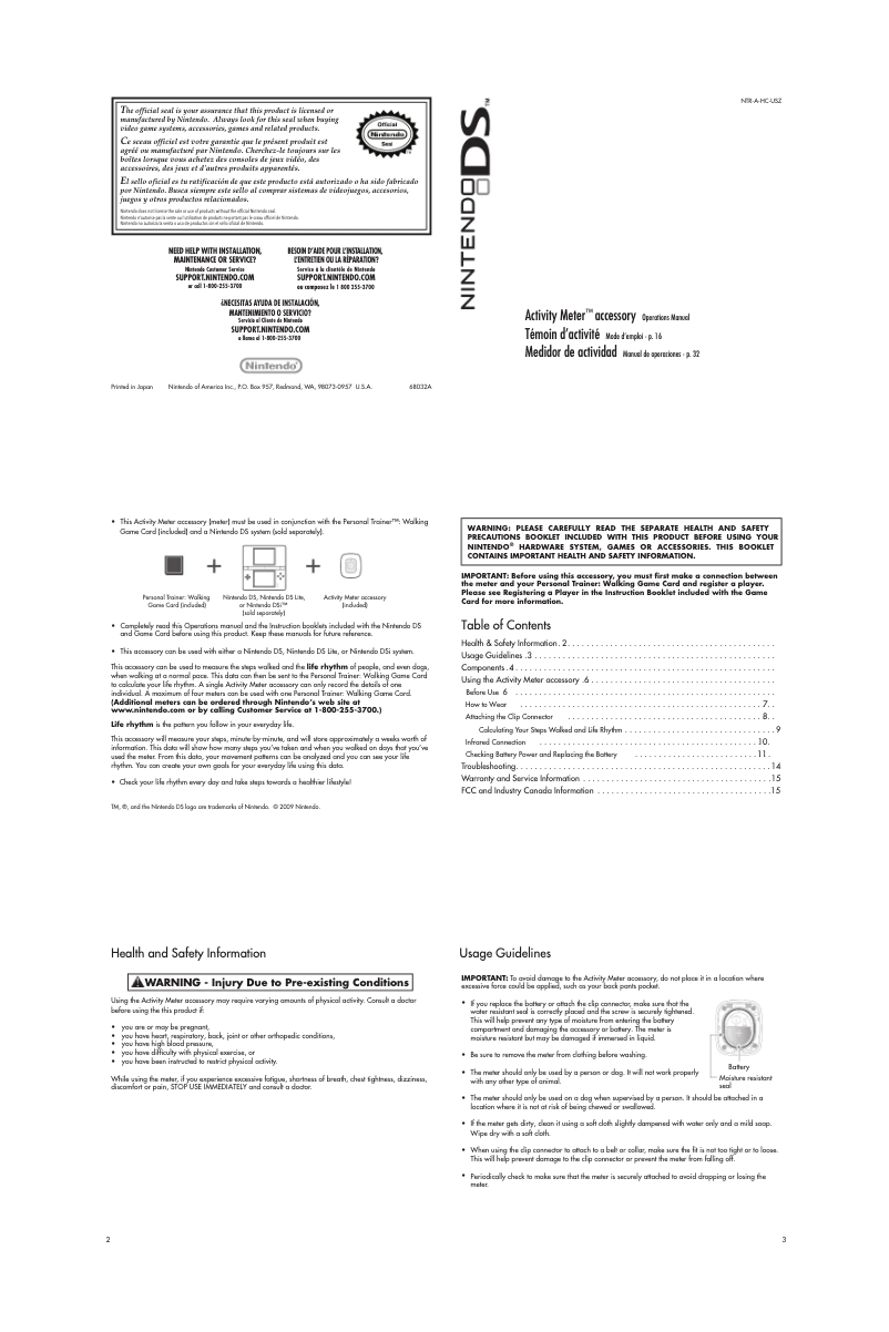 Página 1 del manual Manual de usuario Nintendo DS Activity Meter