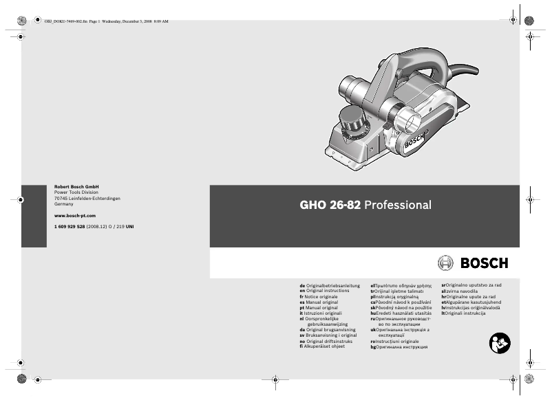 Page 1 de la notice Manuel utilisateur Bosch GHO 26-82 Hobel